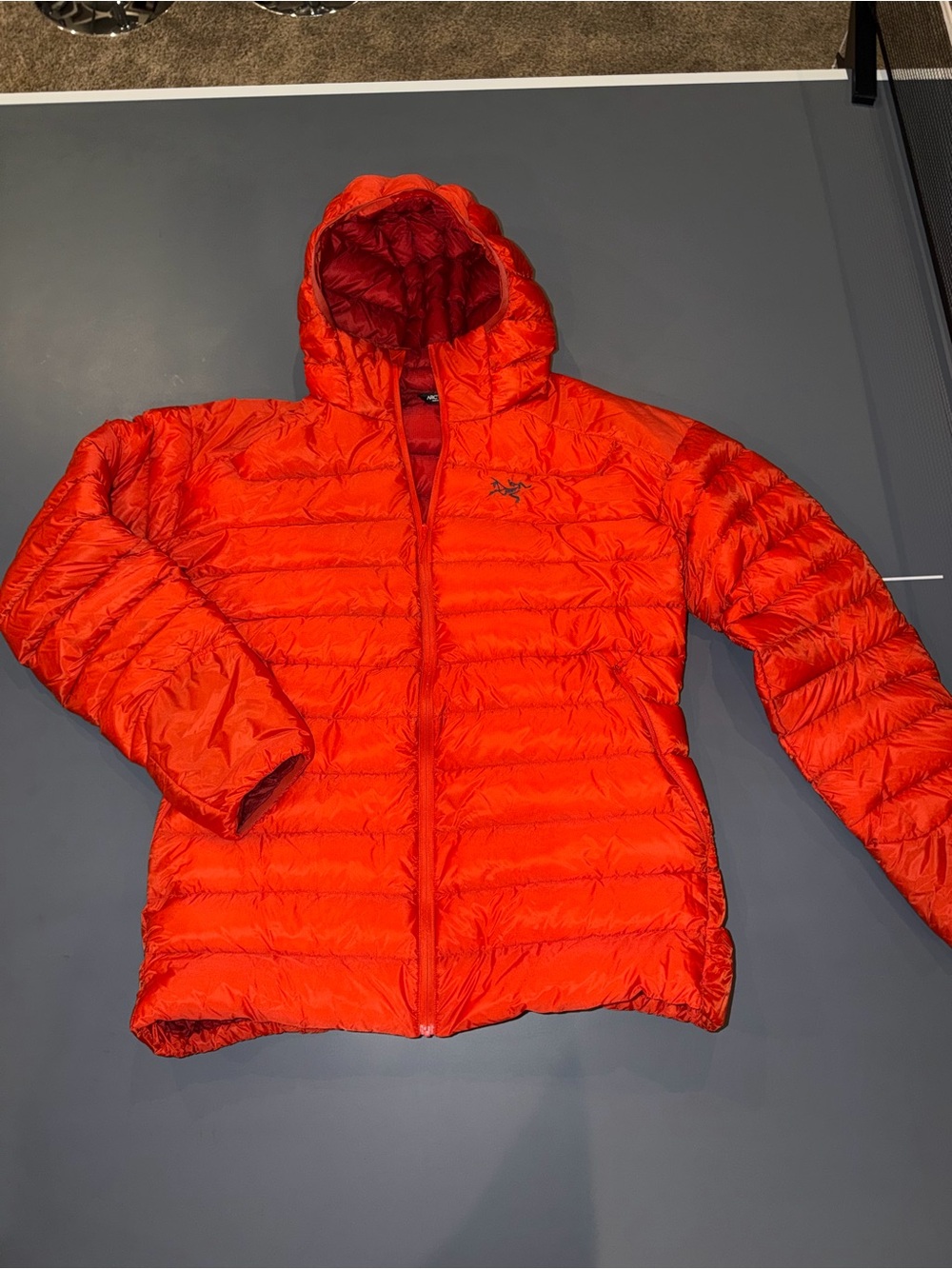 Mens Arc'teryx Cerium packable Down Puffer Hooded full zip Jacket sz XXL Orange